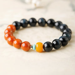 Buddha Stones Blue Tiger Eye South Red Agate Power Round Bead Bracelet - South Red Agate(Fortune ♥ Power) - image 0