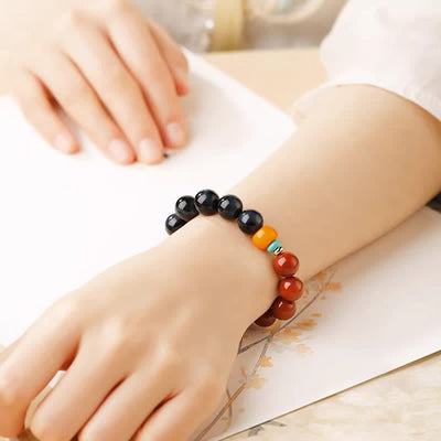 Buddha Stones Blue Tiger Eye South Red Agate Power Round Bead Bracelet - image 10