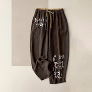 Foviel reine Baumwolle Hallo Katze Paw Muster Damen elastische Taille Hosen mit Taschen
