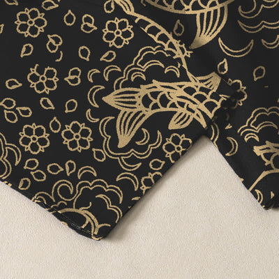 Buddha Stones Pure Cotton Golden Koi Fish Floral Pattern Drawstring Men's Tapered Pants With Pockets - image 5