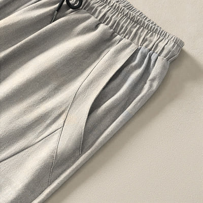Buddha Stones Pure Cotton Ink Wash Crane Reeds Pattern Drawstring Men's Tapered Pants With Pockets - image 4