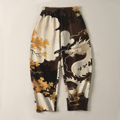 Buddha Stones Pure Cotton Eastern Dragon Cloud Pattern Drawstring Men's Tapered Pants With Pockets - image 9