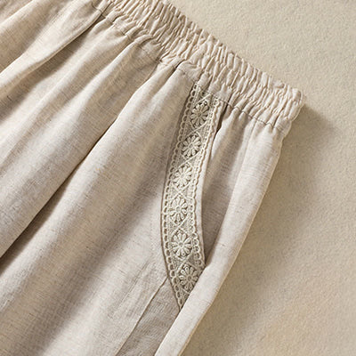 Buddha Stones Summer Casual Boho Solid Capri Pants Women's Straight Leg Pants With Pockets - image 8
