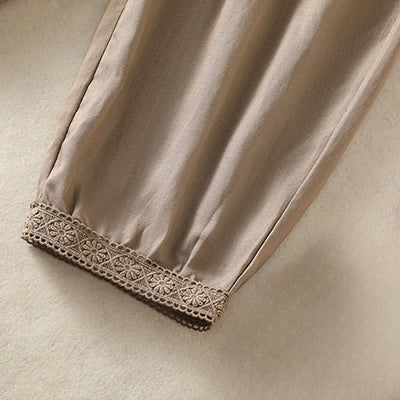 Buddha Stones Summer Casual Boho Solid Capri Pants Women's Straight Leg Pants With Pockets - image 5