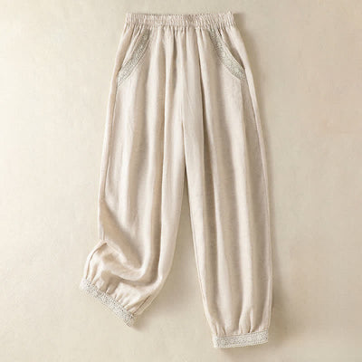 Buddha Stones Summer Casual Boho Solid Capri Pants Women's Straight Leg Pants With Pockets - Beige - US8-10, UK/AU12-14, EU40-42 (2XL) - image 6