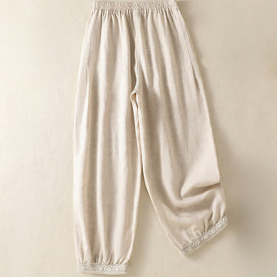 Buddha Stones Summer Casual Boho Solid Capri Pants Women's Straight Leg Pants With Pockets - image 7