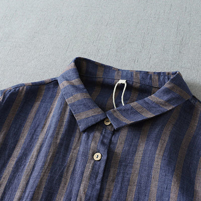 Buddha Stones Summer Casual Vintage Button-Up Striped Women's Short Sleeve Dresses With Pocket - image 1