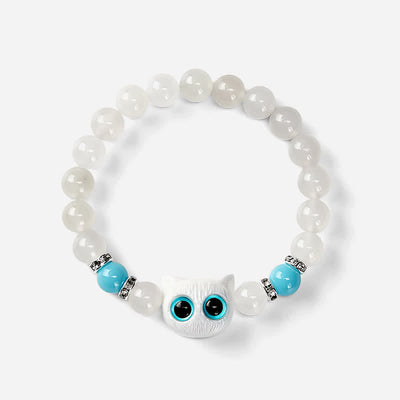 Buddha Stones White Jade Black Obsidian Cute Cat Head Purity Beaded Bracelet - image 9