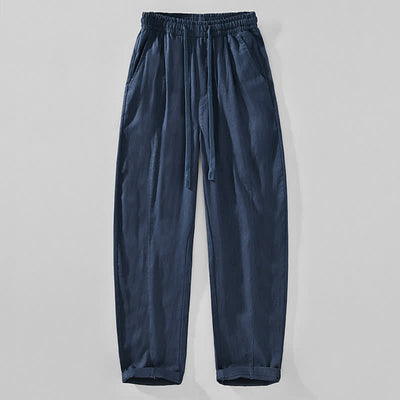 Buddha Stones Spring Summer Casual Minimalist Drawstring Solid Ankle Pants Men's Tapered Pants With Pockets - Navy - US/UK/AU44，EU54 (4XL) - image 4