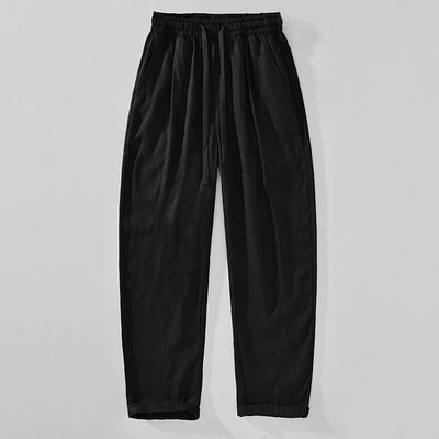 Buddha Stones Spring Summer Casual Minimalist Drawstring Solid Ankle Pants Men's Tapered Pants With Pockets - Black - US/UK/AU44，EU54 (4XL) - image 2