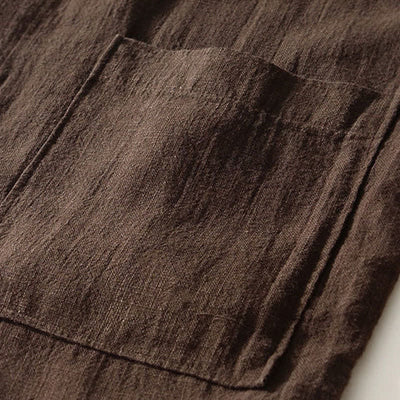 Buddha Stones Fall Casual Tang Style Mandarin Collar Solid Linen Men's Long Sleeve Shirts With Pockets - image 5