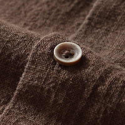 Buddha Stones Fall Casual Tang Style Mandarin Collar Solid Linen Men's Long Sleeve Shirts With Pockets - image 4