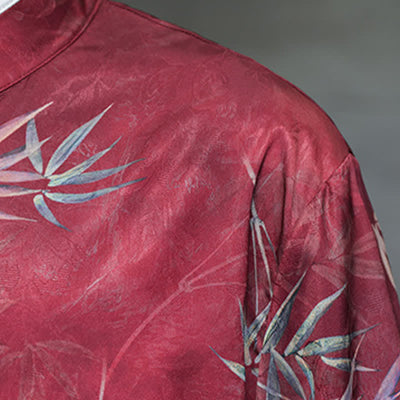 Buddha Stones Spring Summer Vintage Tang Style Mandarin Collar Bamboo Print Men's Elbow-Length Sleeve Shirts - image 8