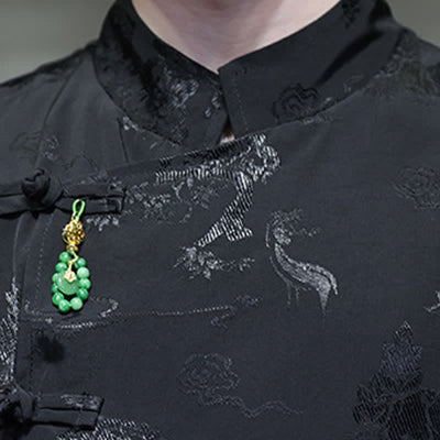 Buddha Stones Spring Tang Style Elegant Mandarin Collar Frog Button Men's Elbow-Length Sleeve Shirts - image 17
