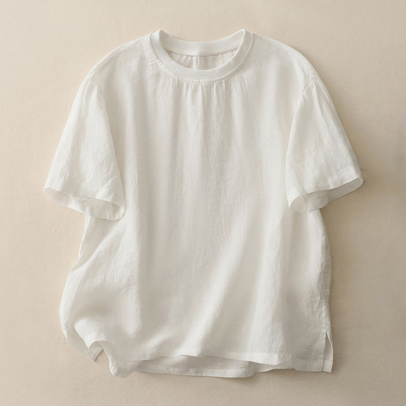 Buddha Stones Plain Threaded Crew Neck Design Women's Polyester Short Sleeves Shirt - Snow - US14，UK/AU18，EU46 (2XL) - image 4