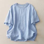 Foviel Einfarbig Gewinde Crew Hals Design Kurzarm für Damen Shirt
