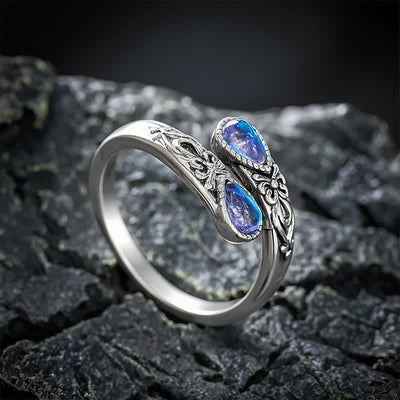 Buddha Stones Copper Liuli Butterfly Freedom Open Ring - Silvery - image 0