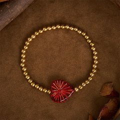 Buddha Stones Titanium Steel Liuli Heart Beaded Strength Bracelet - Red - image 0