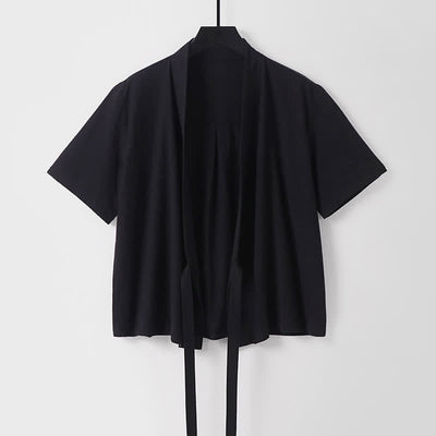 Buddha Stones Summer Casual Minimalist Short Sleeve Solid Lace-up Open Front Cotton Linen Men's Kimono - Black - US/UK/AU54, EU64 (9XL) - image 3