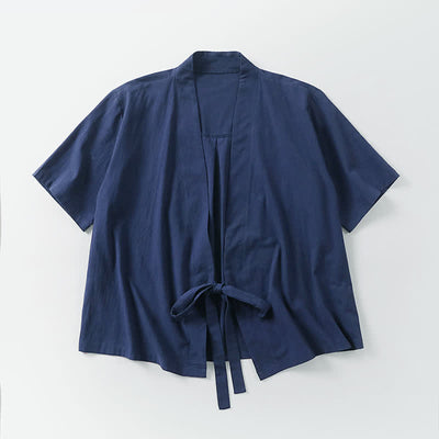 Buddha Stones Summer Casual Minimalist Short Sleeve Solid Lace-up Open Front Cotton Linen Men's Kimono - image 7