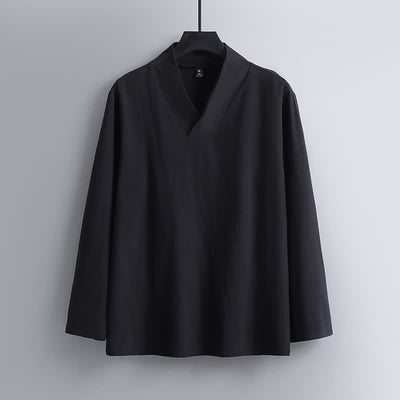 Buddha Stones Cross-Collars Cotton Linen Tang Suit Hanfu Top Pants Clothing Men's Set - image 4