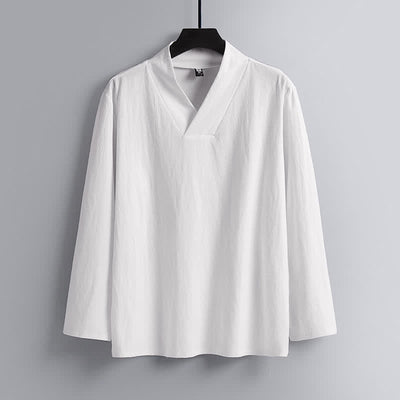 Buddha Stones Cross-Collars Cotton Linen Tang Suit Hanfu Top Pants Clothing Men's Set - image 14