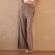Foviel Casual Plain High Waist Elastic Women's Wide Leg Pants