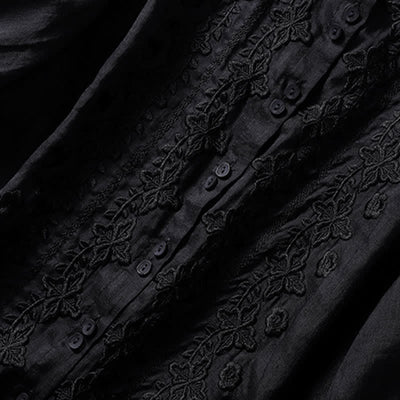 Buddha Stones Summer Plain Button Embroidery Flower Pattern Three Quarter Sleeve Lapel Women's Shirt - image 29