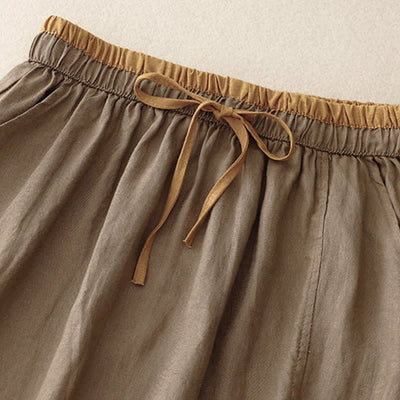Buddha Stones Vintage Solid Embroidery Drawstring Women's Skirt With Pockets - image 1