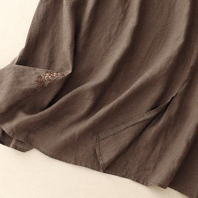 Buddha Stones Vintage Solid Embroidery Drawstring Women's Skirt With Pockets - image 15