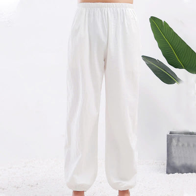 Buddha Stones Summer Solid Color Unisex Elastic Waist Tai Chi Qigong Practice Pants With Pockets - White Female - US8-10，UK/AU12-14，EU40-42 (2XL) - image 3