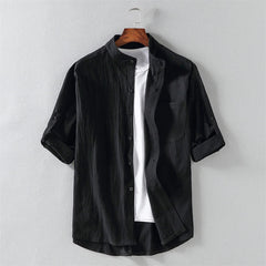 Buddha Stones Summer Solid Men's Buttons Half Sleeve Shirt - Black - US/UK/AU46，EU56 (5XL) - image 0