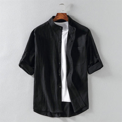 Buddha Stones Summer Solid Men's Buttons Half Sleeve Shirt - Black - US/UK/AU46，EU56 (5XL) - image 0