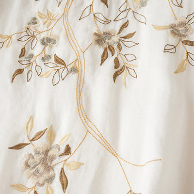 Buddha Stones Embroidered Leaf Crew Neck Half Sleeve Fiber Midi Dress - image 10