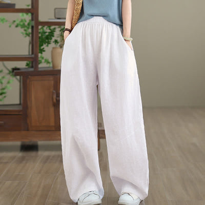 Buddha Stones Casual Plain Cotton Women's Wide Leg Pants With Pockets - image 23