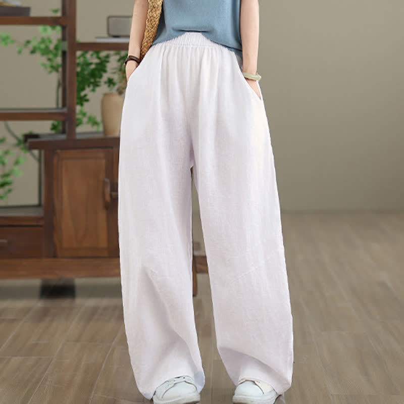 Buddha Stones Casual Plain Cotton Women's Wide Leg Pants With Pockets - image 23