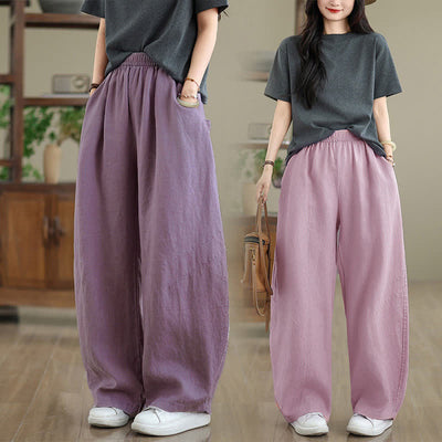 Buddha Stones Casual Plain Cotton Women's Wide Leg Pants With Pockets - image 30