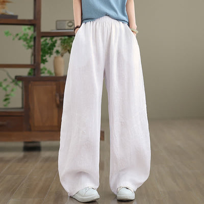 Buddha Stones Casual Plain Cotton Women's Wide Leg Pants With Pockets - image 21