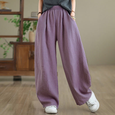 Buddha Stones Casual Plain Cotton Women's Wide Leg Pants With Pockets - image 3