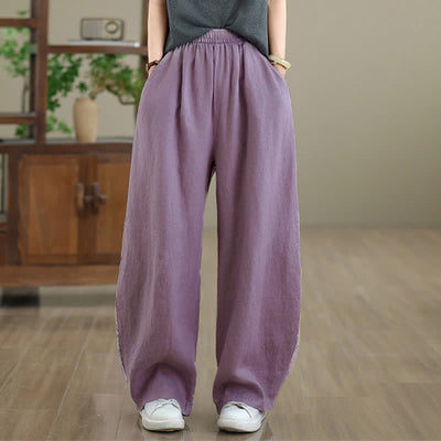 Buddha Stones Casual Plain Cotton Women's Wide Leg Pants With Pockets - image 4
