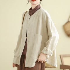 Buddha Stones Plain Design Long Sleeve Women's Jacket With Pockets - Beige - US14，UK/AU18，EU46 (2XL) - image 0