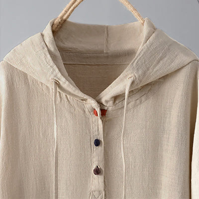 Buddha Stones Women's Plain Buttons Design Long Sleeve Hoodie With Pockets - image 2