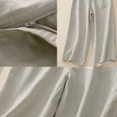 Buddha Stones Summer Plain Color 7-8 Length Women's Wide Leg Cropped Pants With Pockets Zipper - image 10