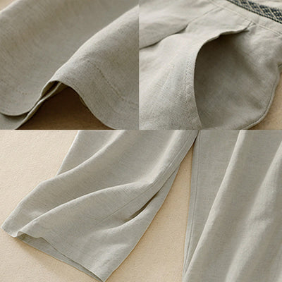 Buddha Stones Summer Plain Color 7-8 Length Women's Wide Leg Cropped Pants With Pockets Zipper - image 9
