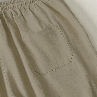 Buddha Stones Summer Casual Minimalist Drawstring Solid Capri Pants Men's Straight Leg Pants With Pocket - image 5