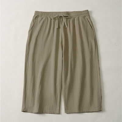 Buddha Stones Summer Casual Minimalist Drawstring Solid Capri Pants Men's Straight Leg Pants With Pocket - Tan - US/UK/AU44, EU54 (3XL) - image 0