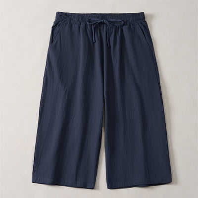 Buddha Stones Summer Casual Minimalist Drawstring Solid Capri Pants Men's Straight Leg Pants With Pocket - MidnightBlue - US/UK/AU44, EU54 (3XL) - image 8