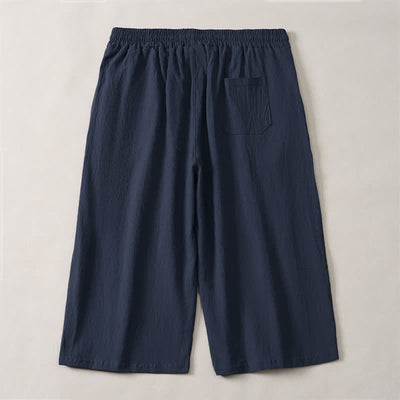 Buddha Stones Summer Casual Minimalist Drawstring Solid Capri Pants Men's Straight Leg Pants With Pocket - image 9