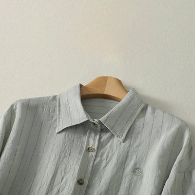 Buddha Stones Summer Casual Minimalist Button-Up Solid Women's Long Sleeve Shirts - image 5