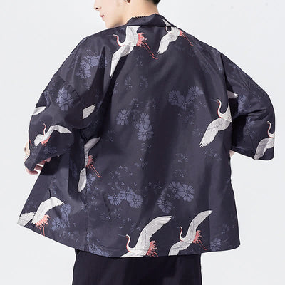 Buddha Stones Summer Casual Vintage Open Front Crane Wave Print Men's Kimonos - image 6